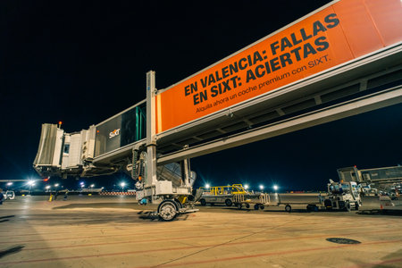 Airport terminal. Airport jet bridge. Airport jetway, aerobridge, skybridge. tenerife, spain - 2 dec 2025. High quality photoのeditorial素材