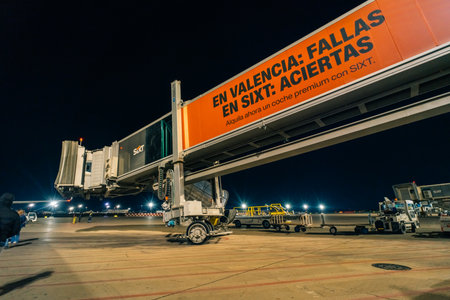 Airport terminal. Airport jet bridge. Airport jetway, aerobridge, skybridge. tenerife, spain - 2 dec 2025. High quality photoのeditorial素材