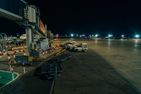 Airport terminal. Airport jet bridge. Airport jetway, aerobridge, skybridge. tenerife, spain - 2 dec 2025. High quality photoのeditorial素材