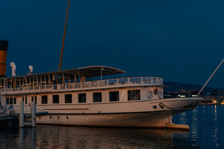 Water Taxi stop on Quai du Mont-Blanc in Geneva. High quality photo
