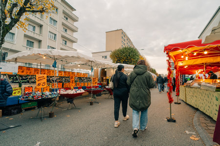 streets of the town Voiron in France - 3 nov 2025. High quality photoのeditorial素材