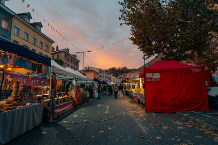 streets of the town Voiron in France - 3 nov 2025. High quality photoのeditorial素材