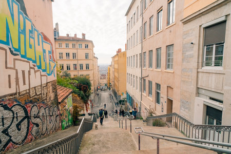 Lyon France 1 Oct 2025 street in old town. High quality photo