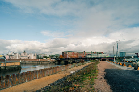 Hamburg, Germany - Oct 2, 2025 ICE 4 high-speed train on the Oberhafen bridge. High quality photo