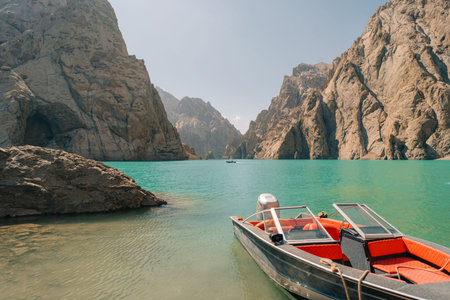 View on Kol-suu lake in Naryn Region Kyrgzstan. High quality photoの写真素材