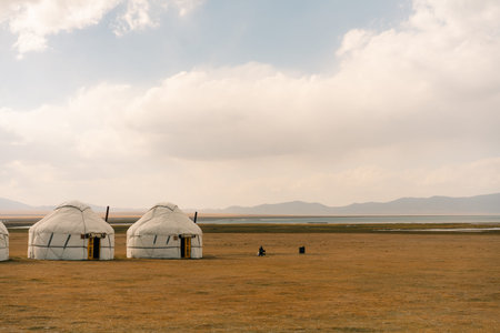 Yurts on Son kol lake Kyrgyzstan . High quality photoの写真素材