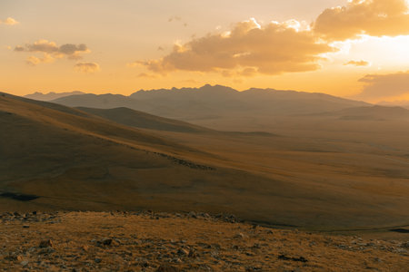 The road across the Tien Shan Mountains to Song - Kul Lake, Kyrgyzstan. High quality photoの写真素材