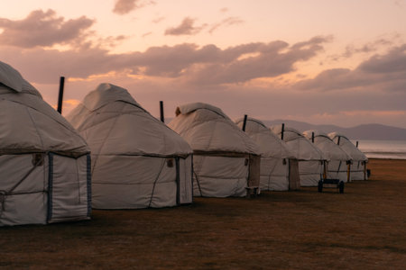 Yurts on Son kol lake Kyrgyzstan . High quality photoの写真素材