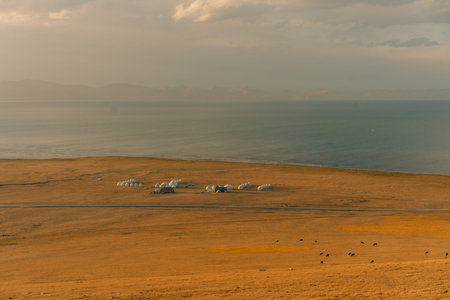 Yurts on Son kol lake Kyrgyzstan . High quality photoの写真素材