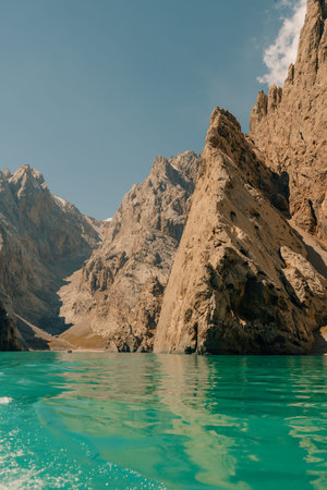 View on Kol-suu lake in Naryn Region Kyrgzstan. High quality photoの写真素材