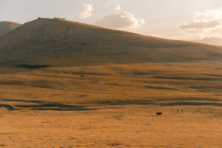 The road across the Tien Shan Mountains to Song - Kul Lake, Kyrgyzstan. High quality photoの写真素材