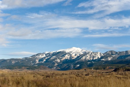 Snow-covered mountains. Landscape of Andorra.の写真素材