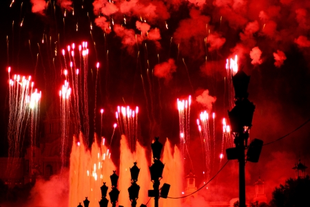Fireworks in Barcelona Spain at the Magic Fountain in Montjuicの写真素材