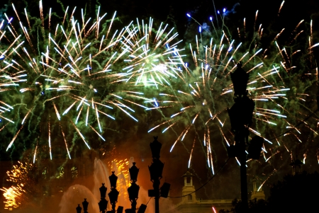 Fireworks in Barcelona Spain at the Magic Fountain in Montjuicの写真素材