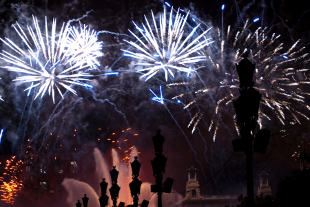 Fireworks in Barcelona Spain at the Magic Fountain in Montjuicの写真素材