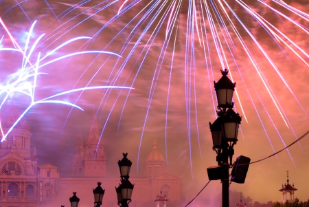 Fireworks in Barcelona Spain at the Magic Fountain in Montjuicの写真素材