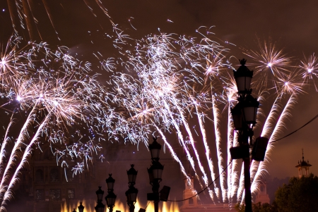 Fireworks in Barcelona Spain at the Magic Fountain in Montjuicの写真素材