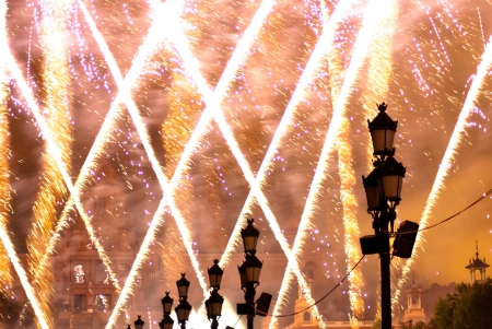 Fireworks in Barcelona Spain at the Magic Fountain in Montjuicの写真素材