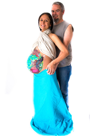 Colorful belly painting of a pregnant womanの写真素材