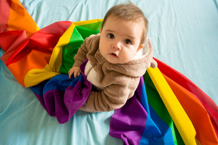 Baby bear and a rainbowの写真素材