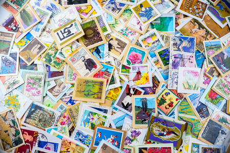 Postage stamps from different countries and timesのeditorial素材