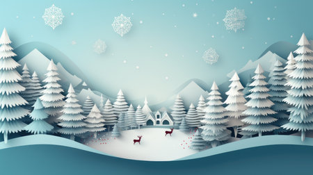 Discover the magic of the holiday season with this elegant paper cut artwork. A winter Christmas composition in red and green, perfect for festive banners. Crafted in 3D illustration, this creative design brings a modern twist to traditional holiday art.の素材