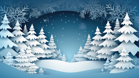 Discover the magic of the holiday season with this elegant paper cut artwork. A winter Christmas composition in red and green, perfect for festive banners. Crafted in 3D illustration, this creative design brings a modern twist to traditional holiday art.の素材