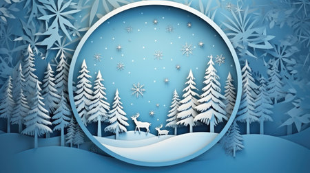 Discover the magic of the holiday season with this elegant paper cut artwork. A winter Christmas composition in red and green, perfect for festive banners. Crafted in 3D illustration, this creative design brings a modern twist to traditional holiday art.の素材