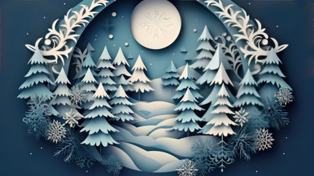 Discover the magic of the holiday season with this elegant paper cut artwork. A winter Christmas composition in red and green, perfect for festive banners. Crafted in 3D illustration, this creative design brings a modern twist to traditional holiday art.の素材