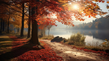 Capture the essence of fall with this beautiful autumn landscape. Perfect for desktop wallpaper, the golden leaves and vibrant scenery create a stunning backdrop. Embrace the autumn vibes and enhance your computer screen with the natural beauty of seasonal change.の素材