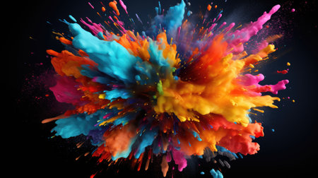 Immerse yourself in the dynamic world of art with this colorful smoke explosion. In a vibrant collage style against a black background, experience the energetic burst of vivid colors. Ideal for banners or backdrop wallpapers, this artwork captures the essence of abstract expression.の素材