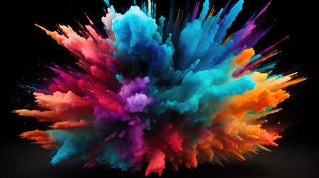 Immerse yourself in the dynamic world of art with this colorful smoke explosion. In a vibrant collage style against a black background, experience the energetic burst of vivid colors. Ideal for banners or backdrop wallpapers, this artwork captures the essence of abstract expression.の素材