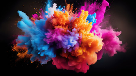 Immerse yourself in the dynamic world of art with this colorful smoke explosion. In a vibrant collage style against a black background, experience the energetic burst of vivid colors. Ideal for banners or backdrop wallpapers, this artwork captures the essence of abstract expression.の素材
