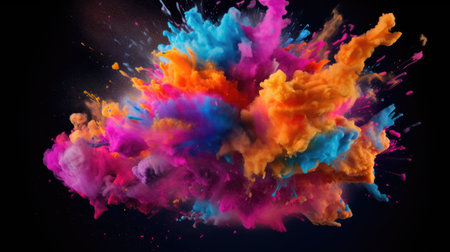 Immerse yourself in the dynamic world of art with this colorful smoke explosion. In a vibrant collage style against a black background, experience the energetic burst of vivid colors. Ideal for banners or backdrop wallpapers, this artwork captures the essence of abstract expression.の素材