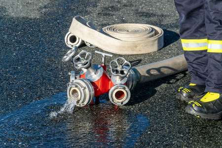 Firefighter in actionの写真素材