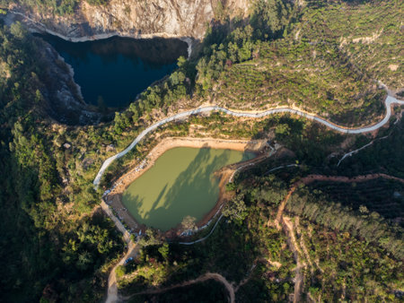 Aerial view of Krichim Reservoir, Rhodope Mountains, Plovdiv Region, Bulgariaの写真素材