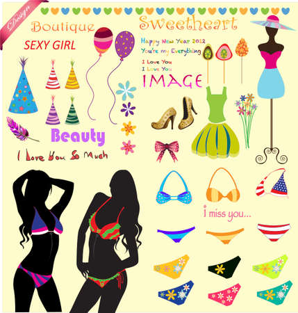 collection of bikini beach fashion clothingのイラスト素材