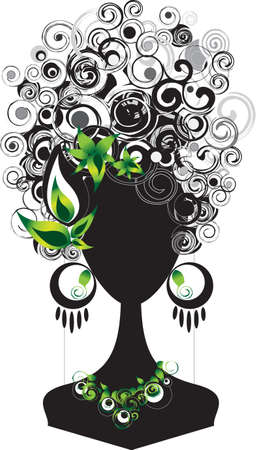 woman silhouette with punk hair and accessoriesのイラスト素材