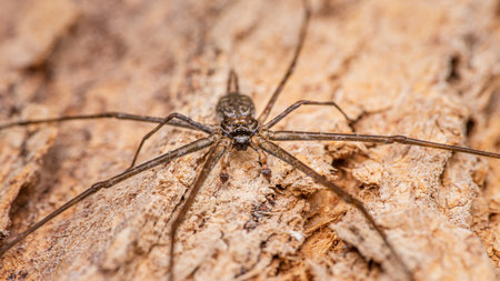 Two-Tailed Spider or Hersiliidae spider on tree trunk spider in tropical forest, Selective focus,...