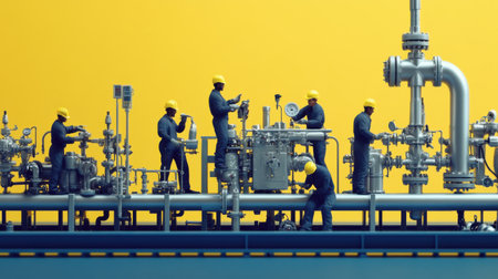 Engineers working on a pipeline system, ensuring smooth operation and maintenance of industrial processes. Generative aiの素材