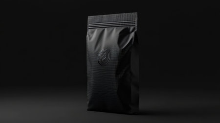 Realistic black doypack packaging standing up against a dark background, ideal for showcasing your product design. Generative aiの素材