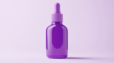Purple glass dropper bottle with purple cap standing on light purple background, creating a clean and modern aesthetic. Generative aiの素材