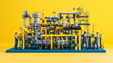 Miniature engineers working on a detailed model of an industrial plant, highlighting the complexity of modern engineering. Generative aiの素材