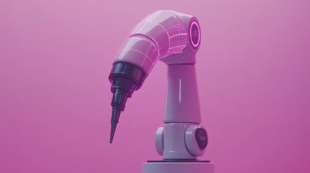 Robotic arm showcasing precision and accuracy while performing a complex task against a vibrant pink backdrop. Generative aiの素材