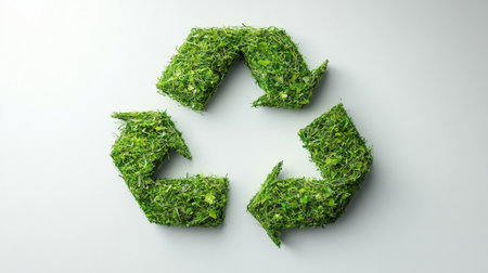 Microgreens and sprouts forming a recycling symbol on a white background represent environmental awareness and sustainable practices, promoting eco-conscious initiatives. Generative aiの素材