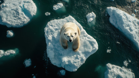 Polar bear sits on a melting ice floe in the arctic ocean, highlighting the effects of climate change and habitat loss on arctic wildlife. Generative aiの素材
