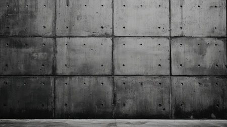 Dark grungy concrete wall with holes and empty floor provides a dramatic backdrop, suitable for various design projects seeking a raw and industrial aesthetic. Generative aiの素材
