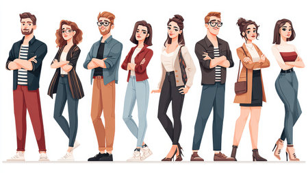 Diverse group of professionals stands with their arms crossed, showcasing confidence, collaboration, and expertise in a business setting. Generative aiの素材