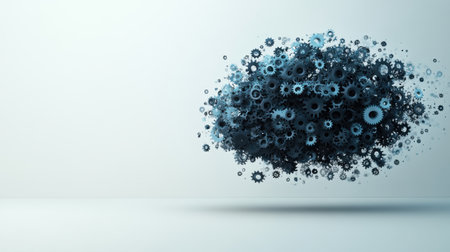 Many gears are forming a cloud shape, representing cloud computing, data processing, and teamwork in a technology-driven world. Generative aiの素材