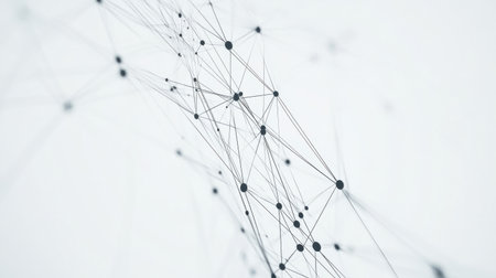 Intricate network mesh connecting dots and lines, symbolizing communication, data transfer, or technological advancements in a clean and modern design. Generative aiの素材